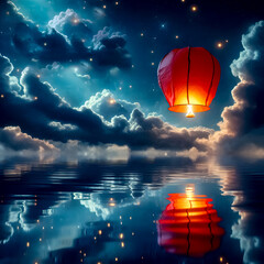 Obraz premium Air Spot light lamps small balloon bulb in the sky for Loy krathong lanterns