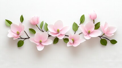 Fototapeta premium Delicate magnolia flowers blooming gracefully against a pristine white background in this artistic representation of nature's beauty