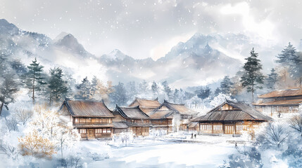 Rizhao golden hill in yunnan province - meili snow mountain. Halcyon. Illustration