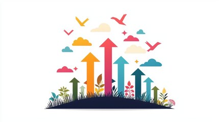 Fototapeta premium Growth Arrows: A graph with a rising line and upward pointing arrow, symbolizing positive progress, financial growth, and market trends.