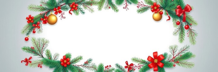 Vector illustration of a border made of Christmas branches and decorations, stars, wreath