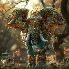 Colorful Mandala Elephant in Nature Scene