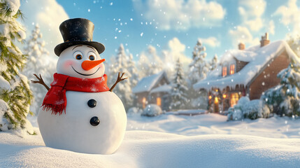 Fototapeta premium Frosty Snowman with Cheerful Holiday Style 