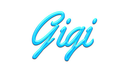 Glowing blue effect of name Gigi on white background.	