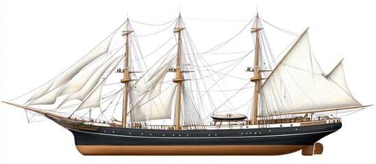 Obraz premium High-resolution PNG image of a detailed ship isolated on a crisp transparent background for nautical-themed design projects, illustrations, and digital artwork in maritime