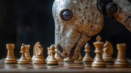 Robot and human playing chess with holographic pieces