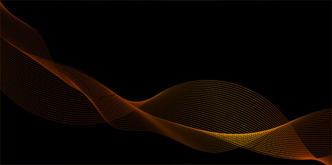 Abstract glowing golden wave lines on black horizontal background, bold contrasts, mesmerizing movement, contemporary design,  Luxury and elegant gold flow lines element, Golden wavy lines background.