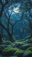 Obraz premium Untouched nature otherworldly, Serene Forest Under Mystical Moonlight