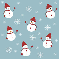 Smiling Snowmen and Snowflakes Pattern