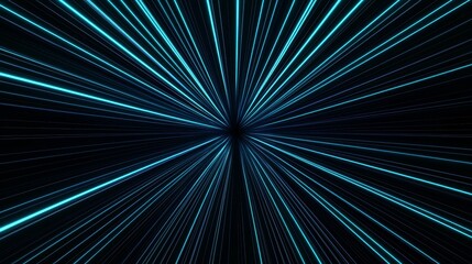 A mesmerizing abstract design of blue light rays converging to a point, representing speed, movement, and innovation in a digital age.