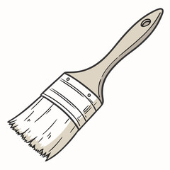 A detailed black and white illustration of a paintbrush, showcasing its bristles and handle in a classic artistic style.
