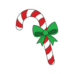 Christmas candy cane with ribbon vector art illustration