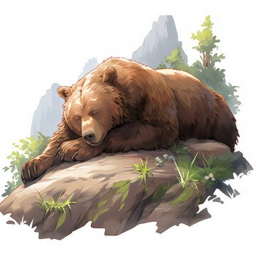 recommend clip art: AI Generate of cartoon Sleeping bear illustration clipart clip art isolated white background
