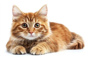 Obraz premium Adorable Ginger Kitten Lying Down on White Background