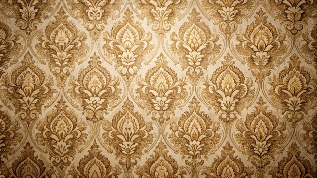Fototapeta Vintage Damask Pattern on Beige Wallpaper, Damask, wallpaper, ornate
