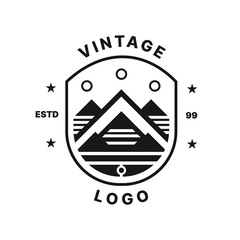 Mountain and outdoor adventures vintage logo, emblem, silhouette and design element design template