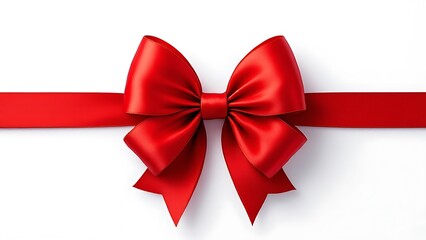 Fototapeta premium Red ribbon bow for gift box decoration, elegant festive ornament, shiny red ribbon with bow, isolated on white background, perfect for holiday gift wrapping designs