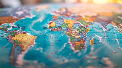 Naklejka premium Close-up of a world map focusing on a specific continent with highlighted countries