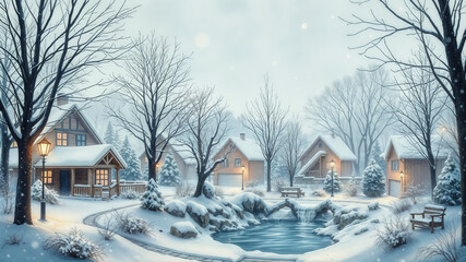 Winter Wonderland - Serene Snowy Village with Cozy Homes5