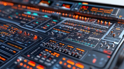 Obraz premium Abstract Control Panel with Bright Displays and Buttons