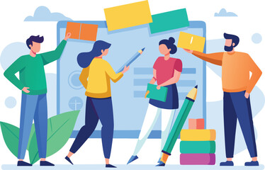 team working on project management with notes and tasks vector illustration.

