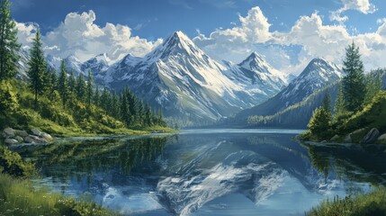 Serene mountain landscape tranquil lake nature photography majestic wilderness wide-angle view natural beauty in harmony