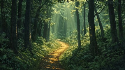 Exploring tranquil forest pathway nature scene landscape photography serene environment natural light peaceful atmosphere