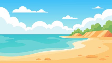 Vector illustration of a sunny beach with a calm ocean. Summer beach background