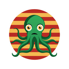 Vintage Octopus Head Vector - Retro Marine Silhouette Design with Tentacles, Bold Nautical and Sea Life Art