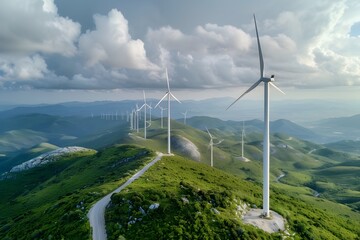 Renewable Energy Landscape: Wind Turbines on Mountain Range for Sustainable Power