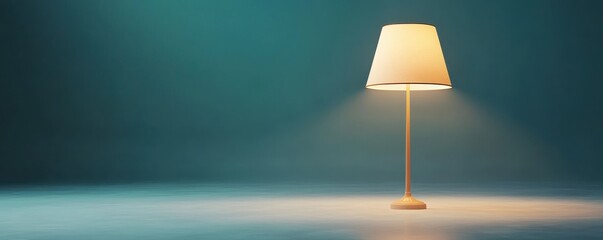 A minimalist lamp casts a warm glow in an empty, softly lit space, creating a serene and inviting atmosphere.