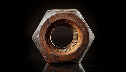 Close-Up of a Rusted Hexagonal Nut with Intricate Threads. Exploring Corrosion, Industrial Decay, and Metalwork Applications in Engineering and Art Projects, Highlighting Material Lifespan