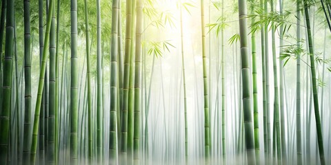 Fototapeta premium Serene Bamboo Forest with Sunlit Mist and Lush Greenery