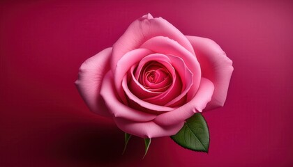 Fototapeta premium Luxurious Pink Rose on Elegant Deep Magenta Background for Valentine's Day. Perfect for Romantic Card Designs, Wedding Invitations, or Passionate Anniversary Celebrations February