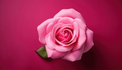 Fototapeta premium Luxurious Pink Rose on Elegant Deep Magenta Background for Valentine's Day. Perfect for Romantic Card Designs, Wedding Invitations, or Passionate Anniversary Celebrations February