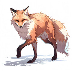 Obraz premium red fox walking in wilderness illustration on isolated white background, water color, drawing