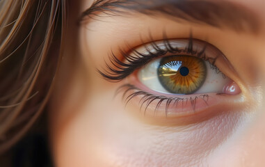 Fototapeta premium Close-up of eyes with detailed iris pattern and long eyelashes