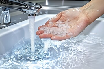 Fototapeta premium person washing hands in the sink