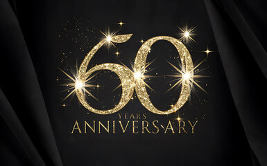60 years anniversary gold glittering logo, 60th year birthday anniversary celebration template, poster, banner, greeting card.