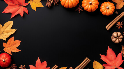 Fototapeta premium Autumn Harvest Bounty on Black Background 