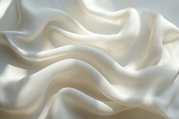 Obraz premium White fabric draped elegantly, wavy pattern shimmering, creating a serene and graceful backdrop.