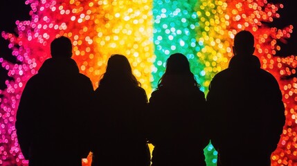 Winter festival celebration outdoor park group of friends colorful lights evening joyful atmosphere