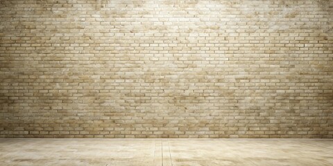 Empty Room with Beige Brick Wall and Concrete Floor