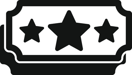 Black ticket with three stars representing premium quality entertainment service