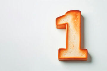 Toast in the shape of the number one on a light background. Space for text.