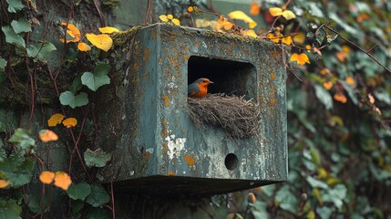 Birds nesting in curtain wall corner detail, urban wildlife adaptation