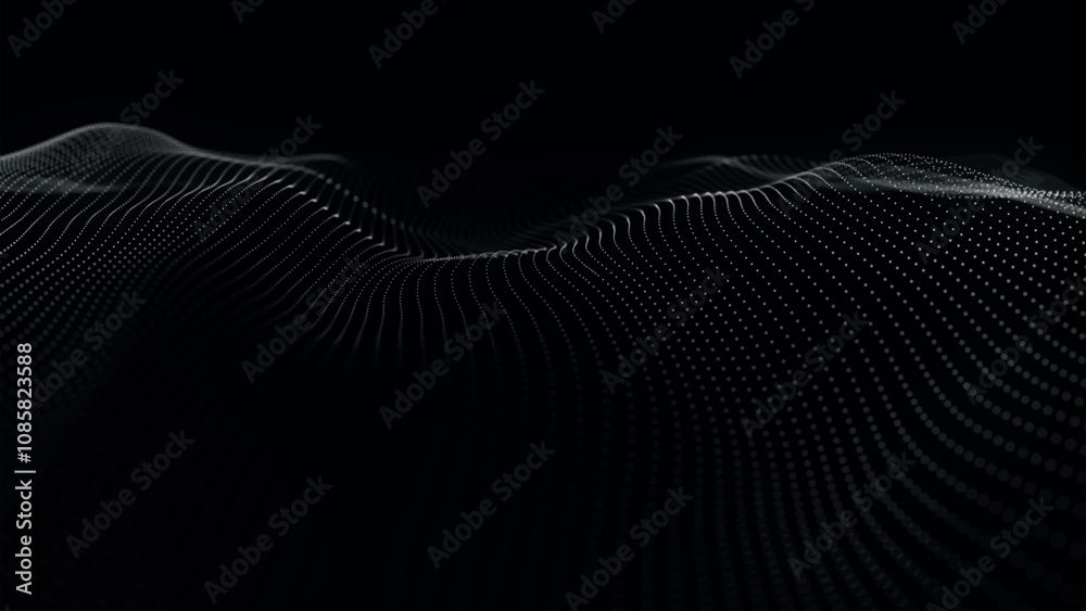 Poster futuristic point wave of particles. visualization of sound waves. technology or science banner. abst