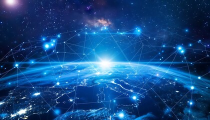 Network of connections on planet Earth at night 3D rendering elements