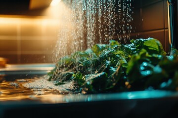 Fresh Vegetables Being Washed Under Running Water