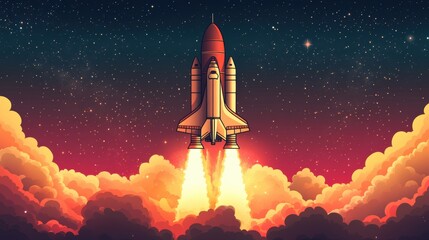 Space Shuttle Ascending Through Starry Night Sky